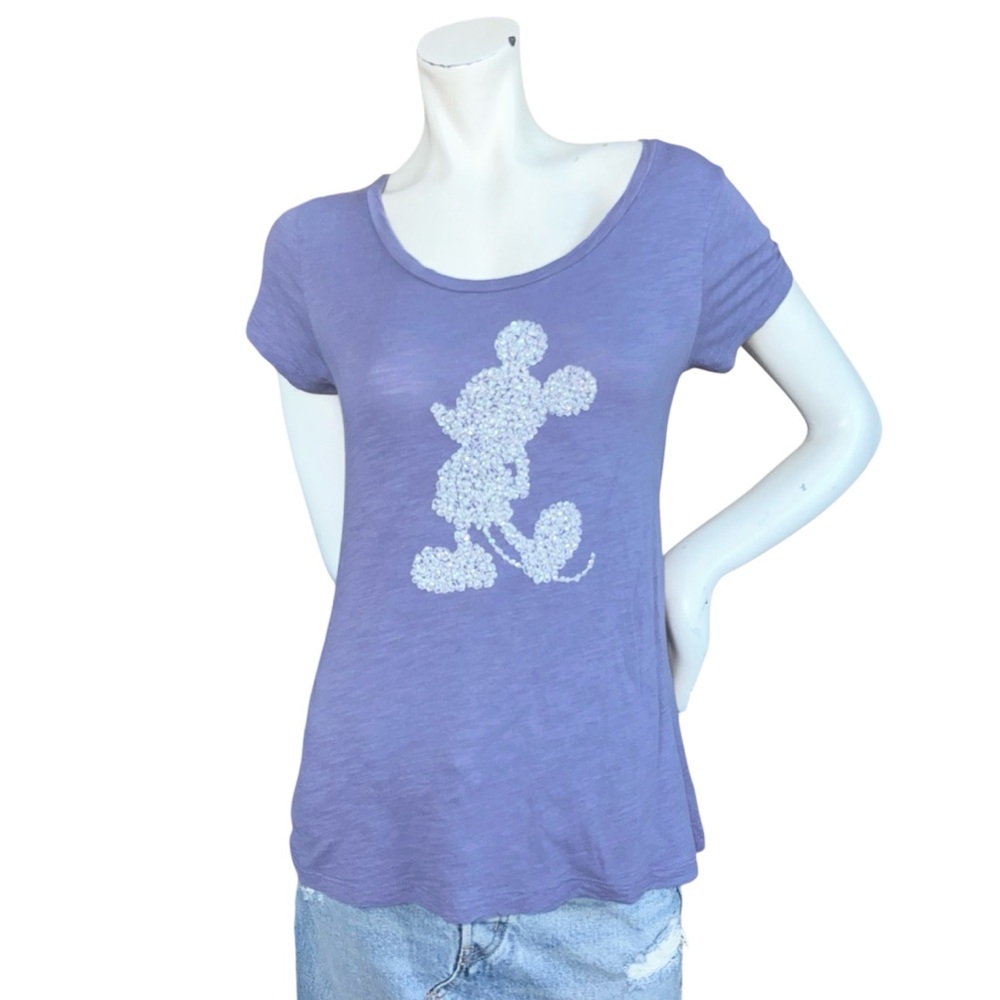 Disney Parks Purple Short Sleeve Sequin White Embroidered Mickey Tee Size Medium